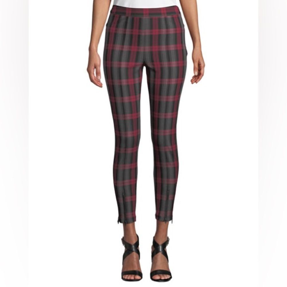 T by Alexander Wang Fitted Stretch Plaid Leggings with Zippers Sz 2